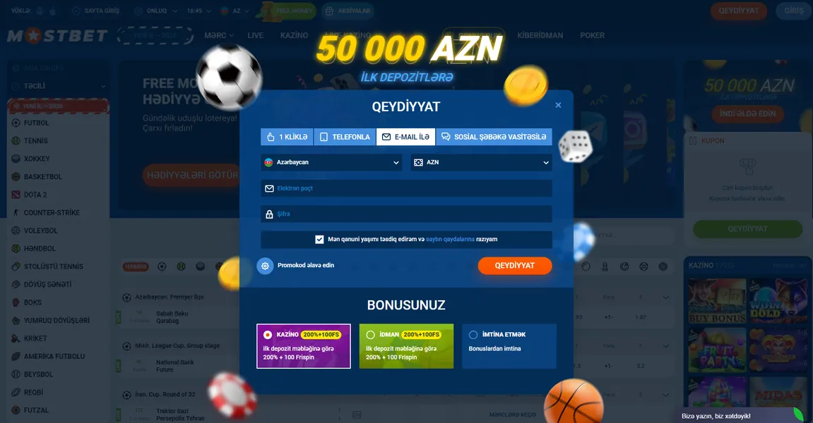 Yeni hesabın yaradılması üzrə ardıcıl addımlar